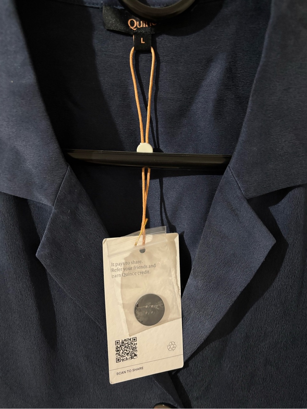 Quince 100% Washable Silk Long Sleeve Pajama Top in Navy Large NWT - Picture 3 of 5